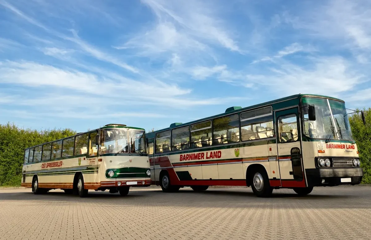 Oldtimerbus Fleischer S3 und Ikarus 250 2 Oldtimerbusse vom Typ Fleischer und Ikarus 250 in Brandenburg "Barnimer Land" und "Spreeperle"