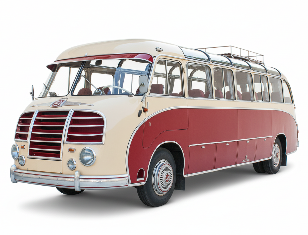 Oldtimerbus Setra in Farbe: beige / rot